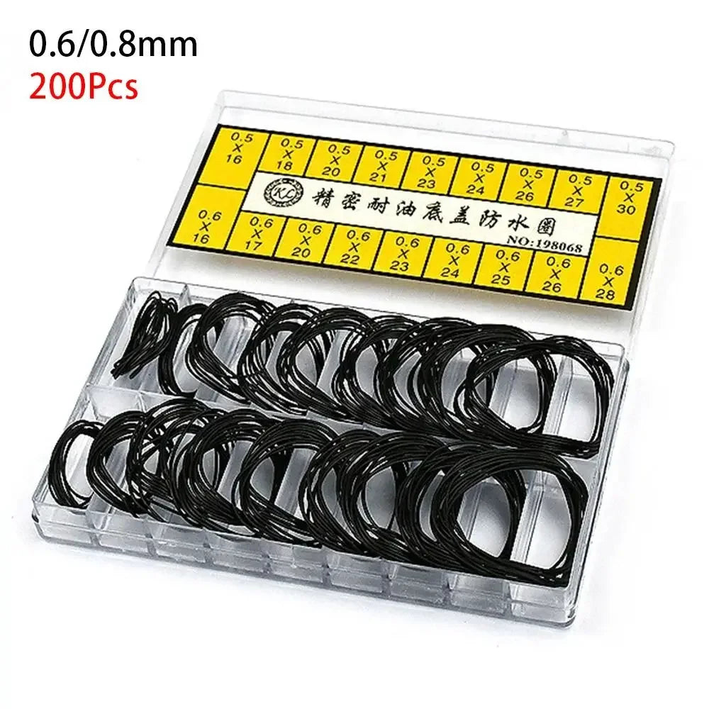 200Pcs/Set Repair Tools Rubber O-Ring Thickness 0.5mm/0.6mm Waterproof Watch Back Case Rubber Boxed for Watchmaker O-Ring Gasket Oasis Select 200Pcs-Set
