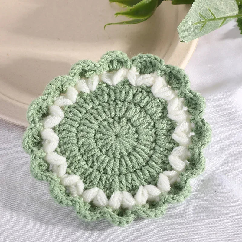 Wave Lace Coaster Simple Fashion Cute Flower Knitted Coasters Hand-woven Thermal Insulation Mat Table Decoration Cup Pads Oasis Select 6