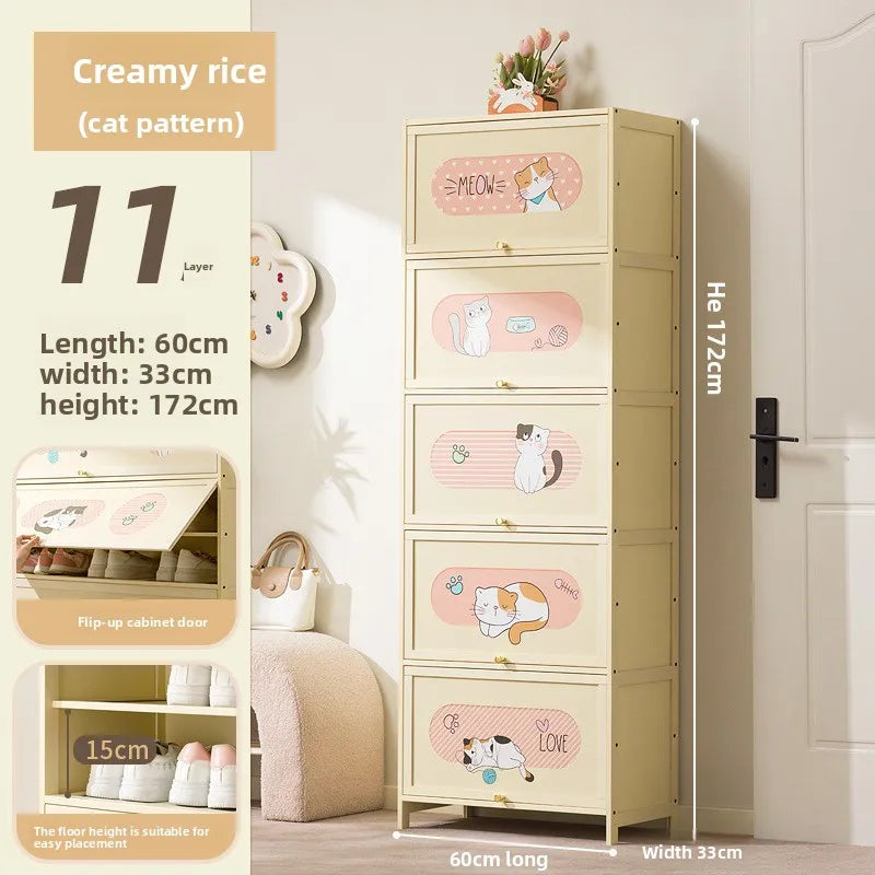 Household indoor large-capacity floor-to-ceiling multi-layer shoe rack entrance integrated dust-proof cartoon locker Oasis Select Eleven floors 60