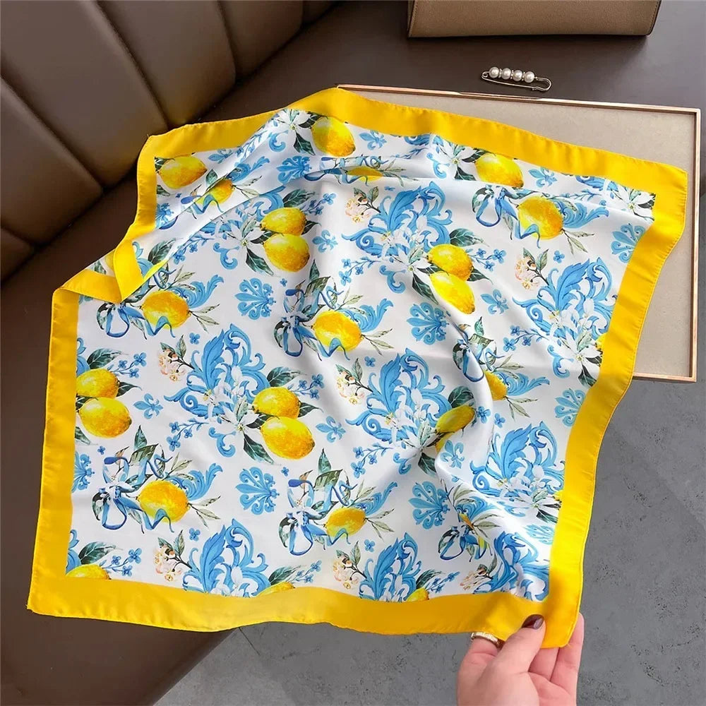 Versatile Casual Women's Hairbands 70x70cm Printed Shawls Wraps Imitation Silk Neck Tie Hijab for Women Oasis Select 70x70cm8