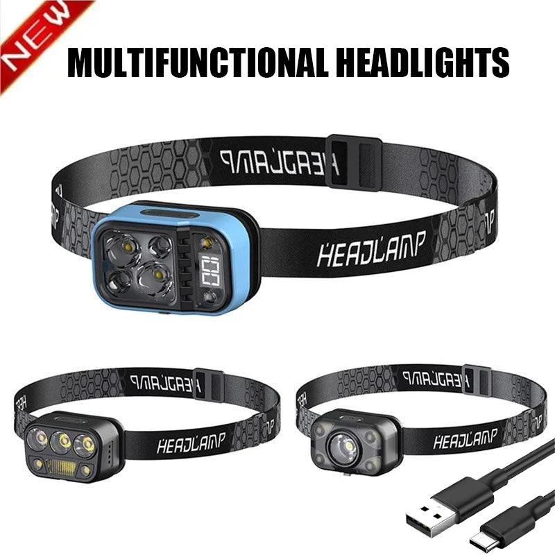 Powerful LED Sensor Headlamp Built-in Battery USB Rechargeable Mini Induction Head Flashlight White/Yellow/Red Headlight Oasis Select