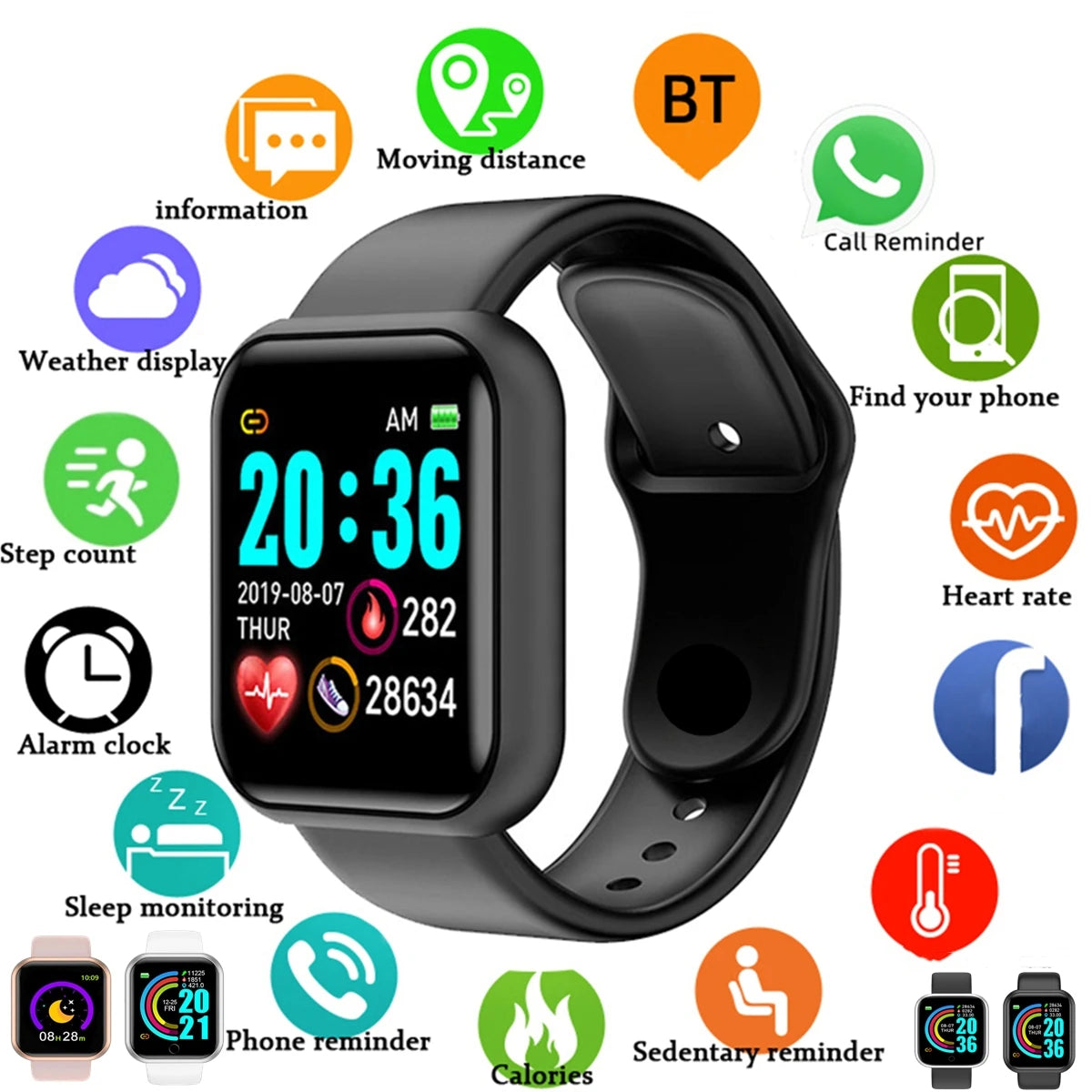 Y68 Smart Watch Fitness Tracker – Steps, Calories & Messages