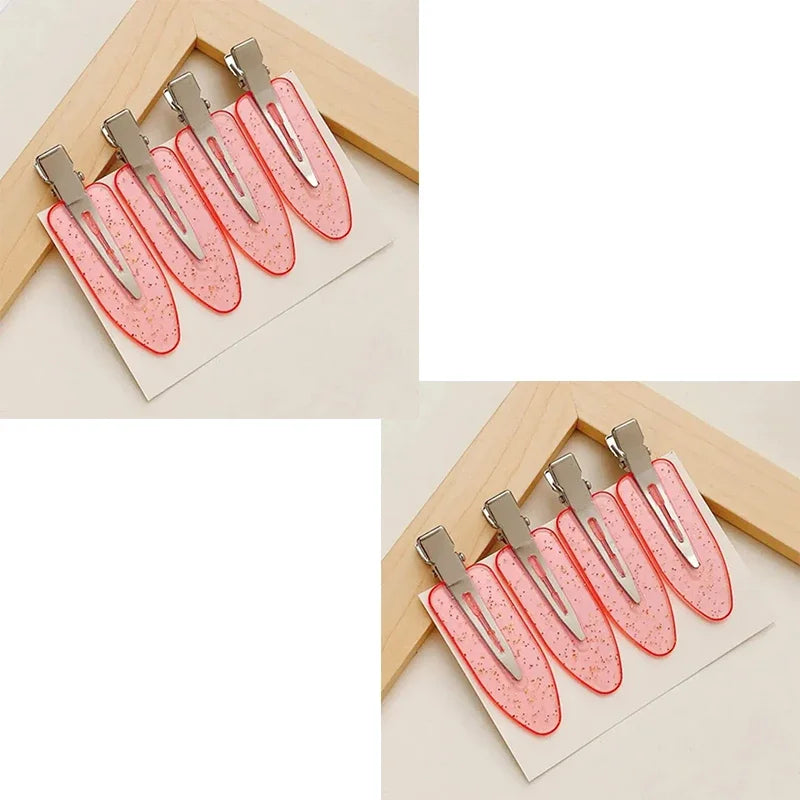 4pcs No Bend Seamless Hair Clips Side Bangs Fix Fringe Barrette Makeup Washing Face Accessories Women Girls Styling Hair Pins Oasis Select Transparent pink 8
