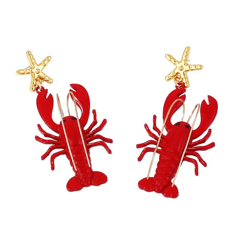Creative Long Whisker Painted Lobster Earrings Cartoon Ocean Style Animal Dangles Unique Red Summer Jewelry Gifts for Women Oasis Select