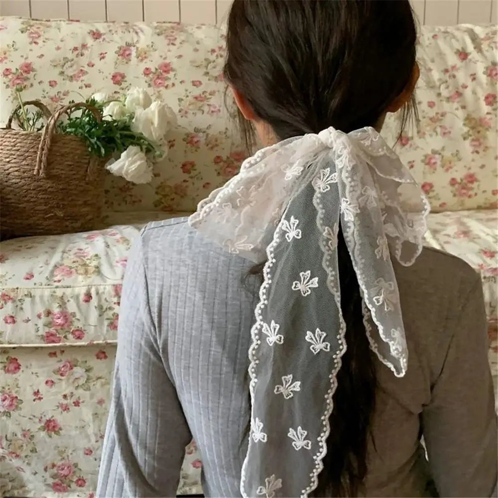 Fashion Multi-Functional Lace Scarf Pastoral Forest Style Fairy Hair Tie Spring-Summer Bandana Scarves for Women Girls Oasis Select