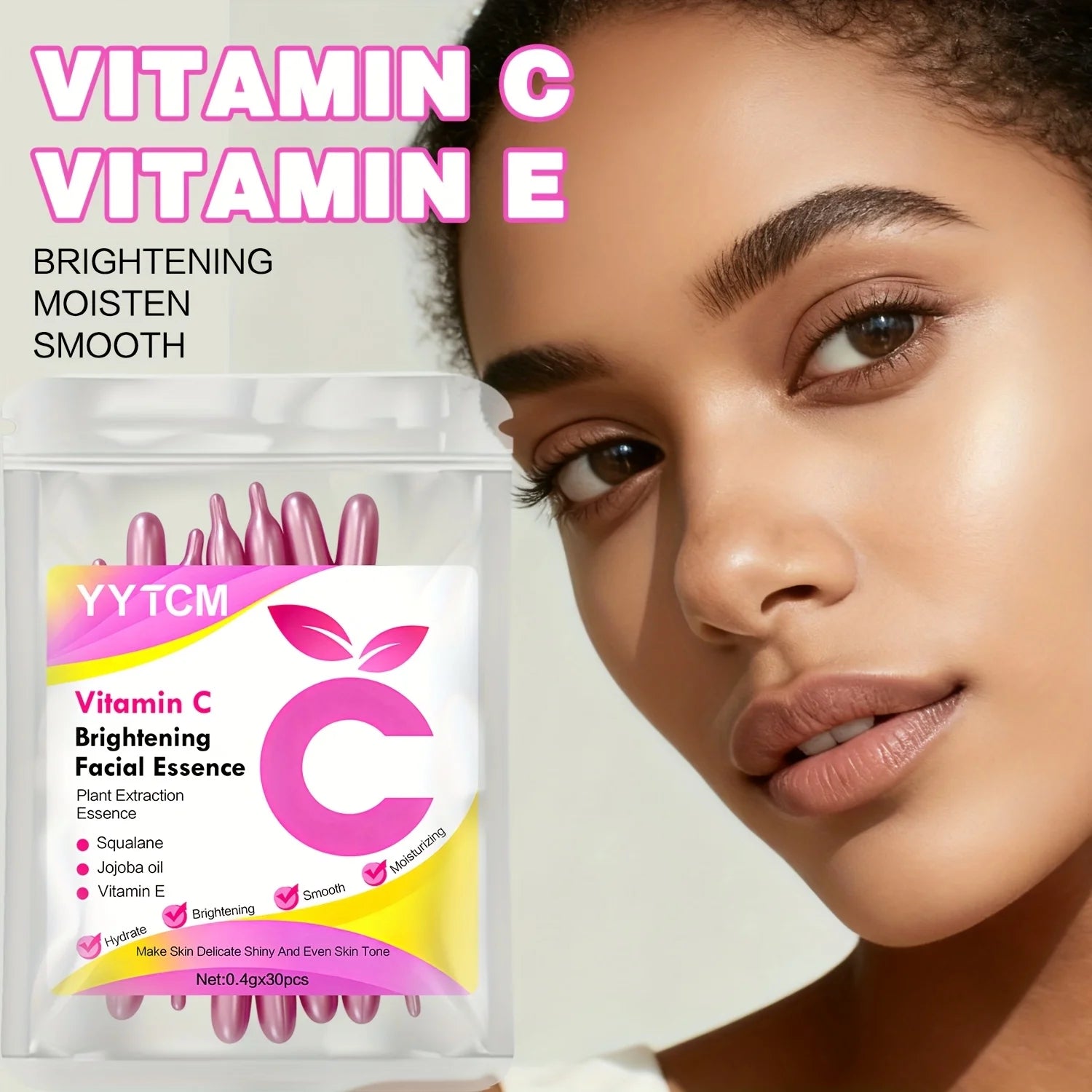 Vitamin C Skin-Brightening and Moisturizing Capsule Essence, Hydrates and Smooths the Skin, Contains Plant-Based Squalane, Vitamin E, Magnolia Oil, and Jojoba Seed Oil for Deep Hydration and Skin Brightening Essence (0.4Gx30 Oasis Select