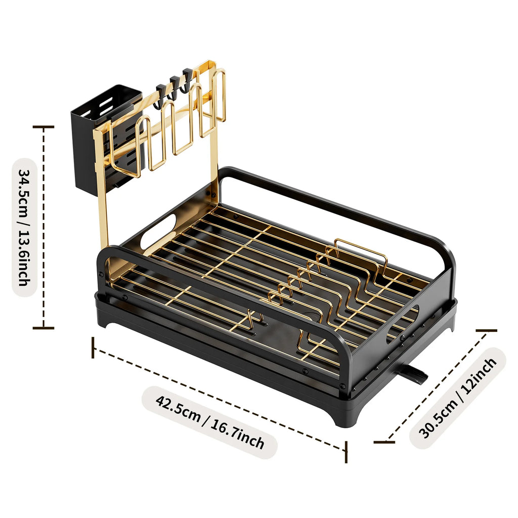 Kitchen Drying Rack Drain Rack Next to Dishwasher Tableware Storage Rack Cup Rack Cutlery Dish Rack Oasis Select Black gold