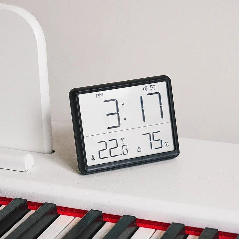 Ultra Thin Alarm Clock LCD Large Screen Digital Temperature Hygrometer Simple Alarm Clock Magnetic Design Desk Decoration Clocks Oasis Select