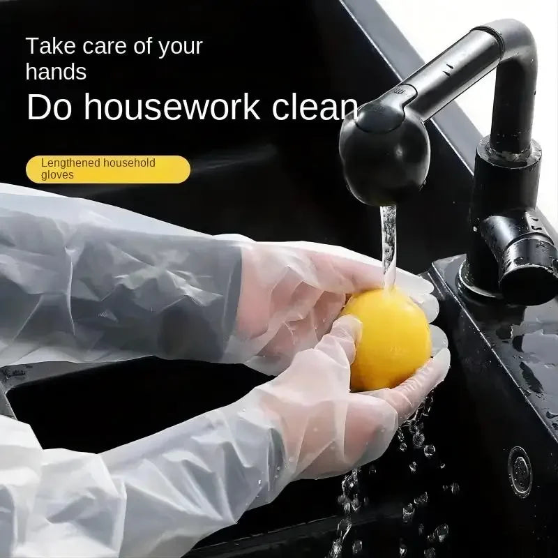 30PCS 60cm Disposable Arm Guard Gloves Kitchen Household Cleaning Waterproof Elastic Drawstring Lengthened CPE Long-Arm Gloves Oasis Select