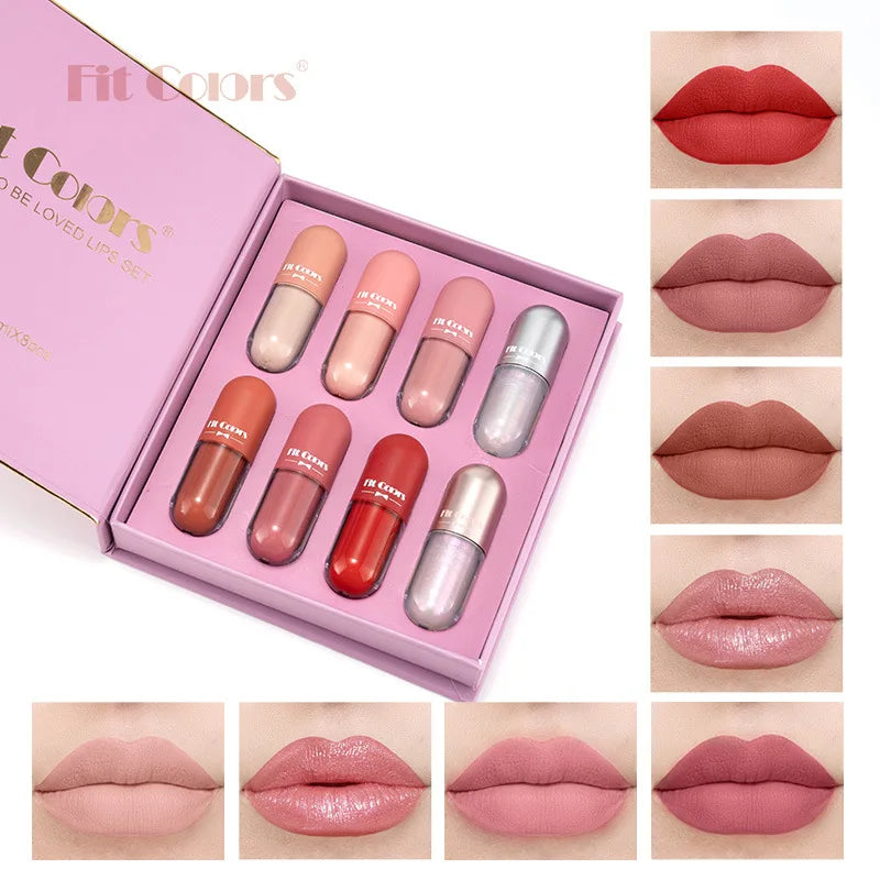 8pcs Velvet Finish Lip Gloss Set Long Lasting Liquid Lipstick Non Stick Easy Apply Mist Lipsticks Gift Beauty Makeup Oasis Select LG40