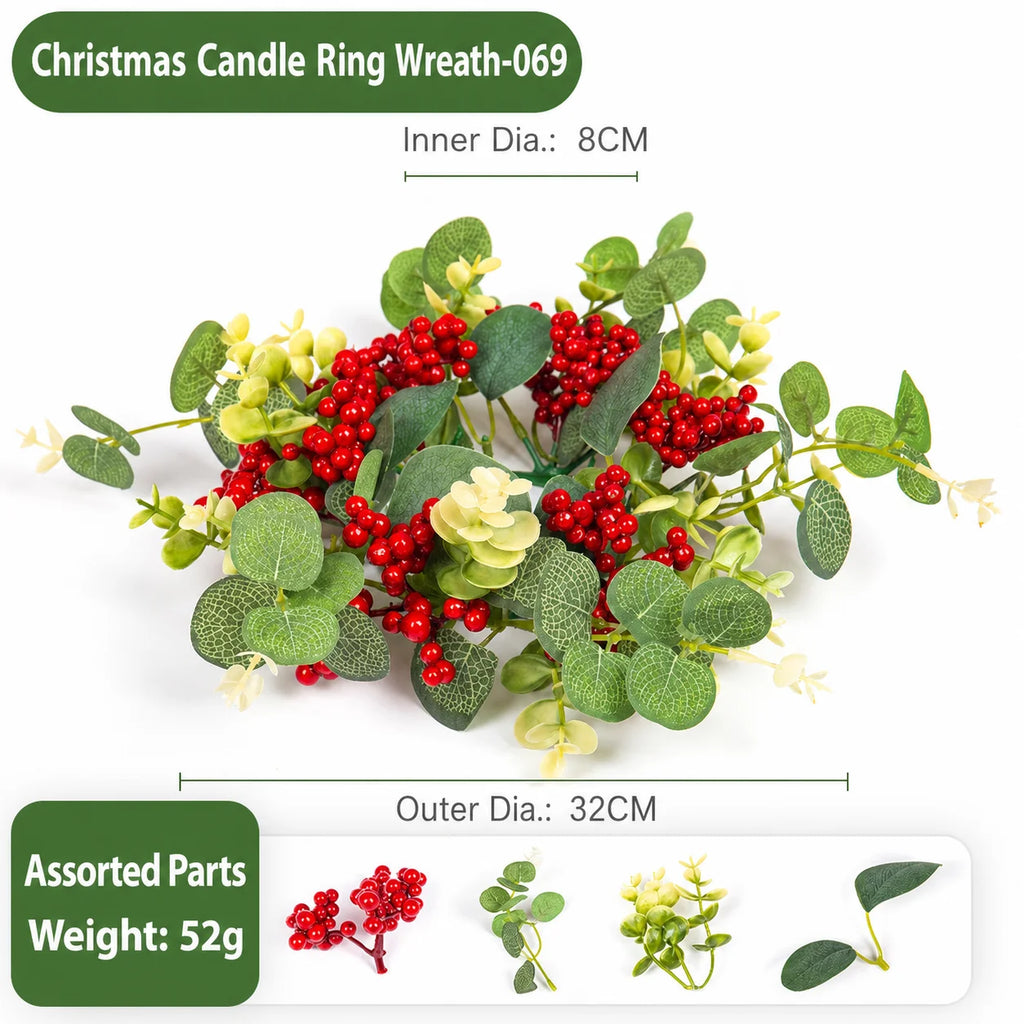 Artificial Christmas Candle Ring Wreath with Pine Cone Red Berries for Table Centerpiece Holiday Home Decoration Oasis Select color 6
