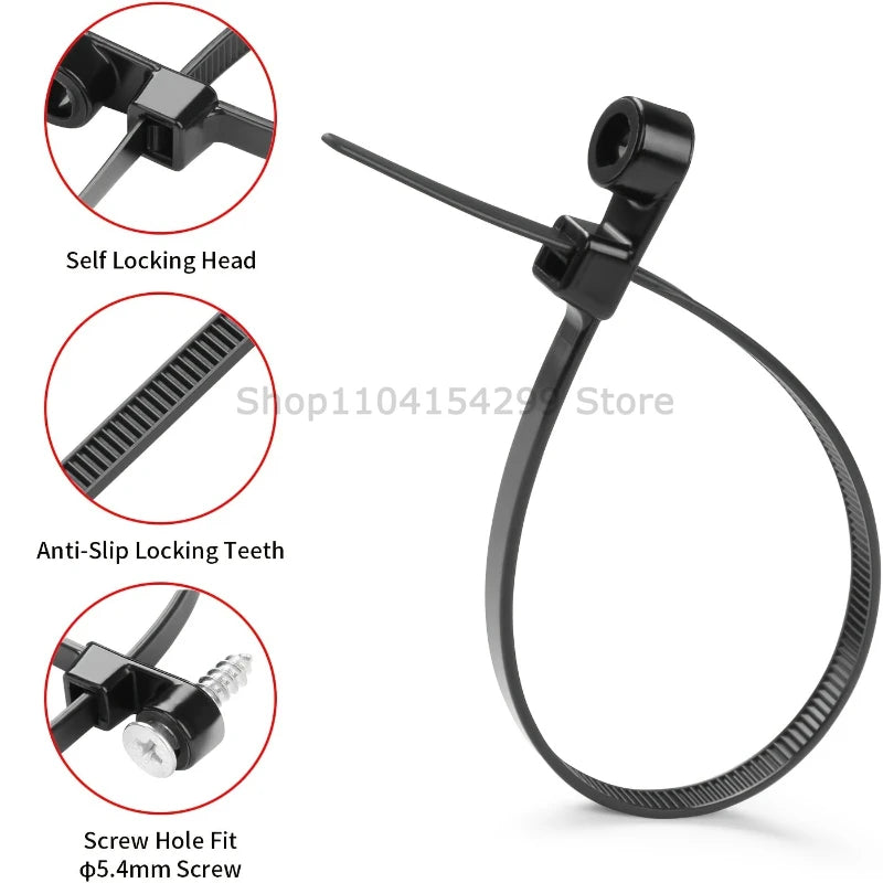 100-500Pcs Screw Hole Cable Ties Nylon Self-Locking Loop 4x150MM Wrap Bundle Mount Organizer Fastening Straps Fasten Zip Tie Oasis Select