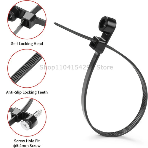 100pcs Nylon Cable Ties with Mounting Screw Hole Self Locking Loop Wraps Zipper Cables Tie Wire Fastening Straps Bundle Tool Oasis Select