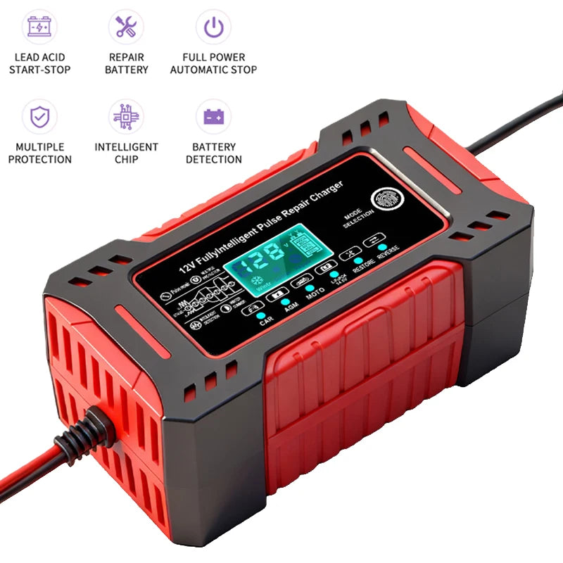 14.6V 6A LiFePO4 Battery Charger LCD Display 12V 6A Max Smart Pulse Repair Battery Charger For Car Moto Lead Acid AGM Batteries Oasis Select
