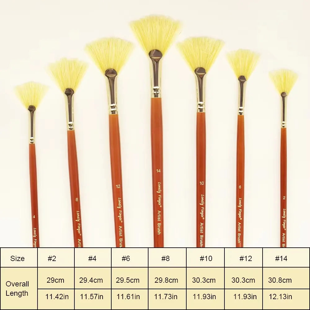 7/14pcs Artist Fan Paint Brush, Hog Bristle Natural Hair Anti-Shedding Brush Tips, Long Wooden Handle for Comfortable Holding Oasis Select