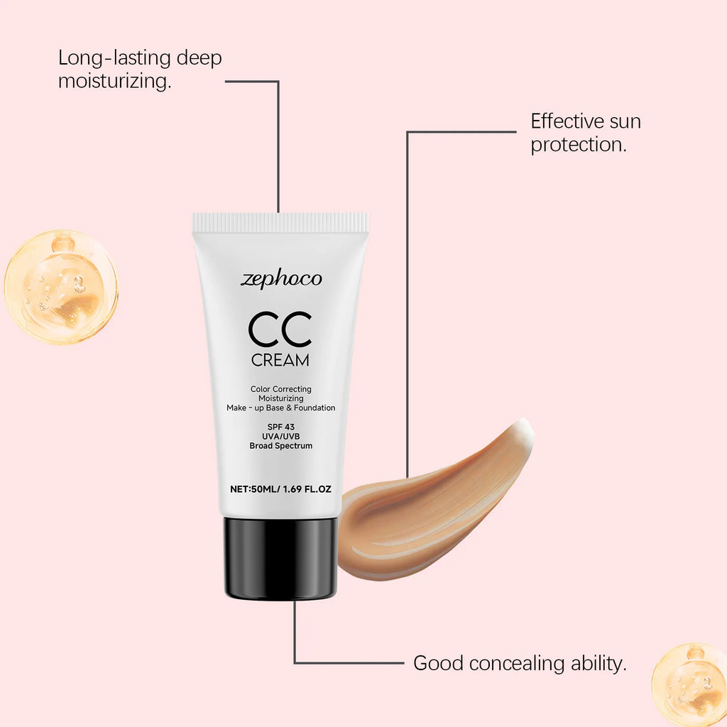 CC Cream Spf 43+ Anti UV Even Skin Tone Oil-Control Full Coverage Cover Blemishe Concealer Waterproof Liquid Foundation Cosmetic Oasis Select