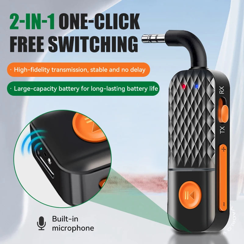 2-In-1 Wireless Audio Adapter Bluetooth 5.4 Receiver Transmitter 3.5mm AUX Lossless Sound MIC For Car Speaker TV PC Airplane Oasis Select