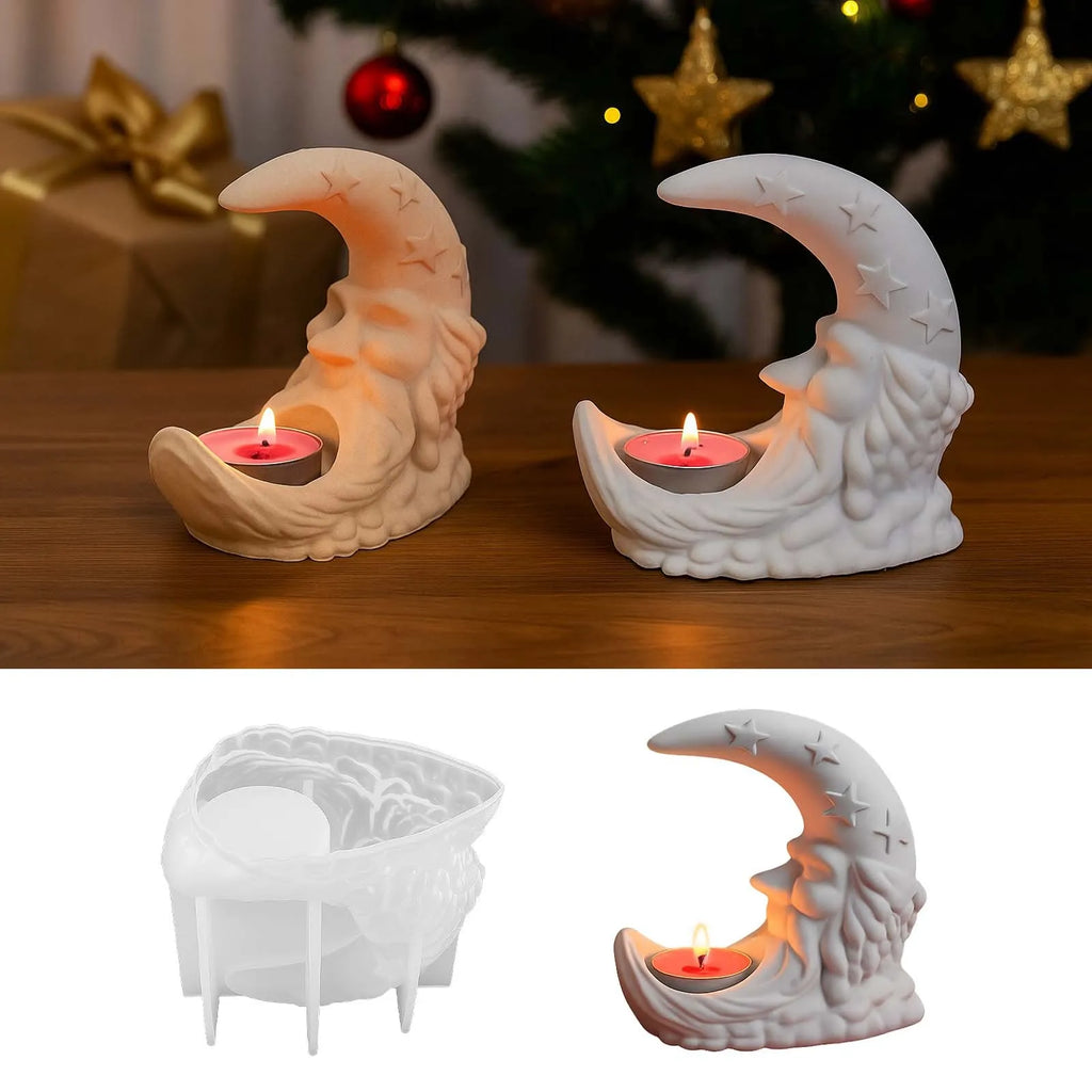Santa Claus Moon Candlestick Silicone Molds DIY Christmas Decor Ornament Plaster Concrete Mould Scented Candle Holder Resin Mold Oasis Select