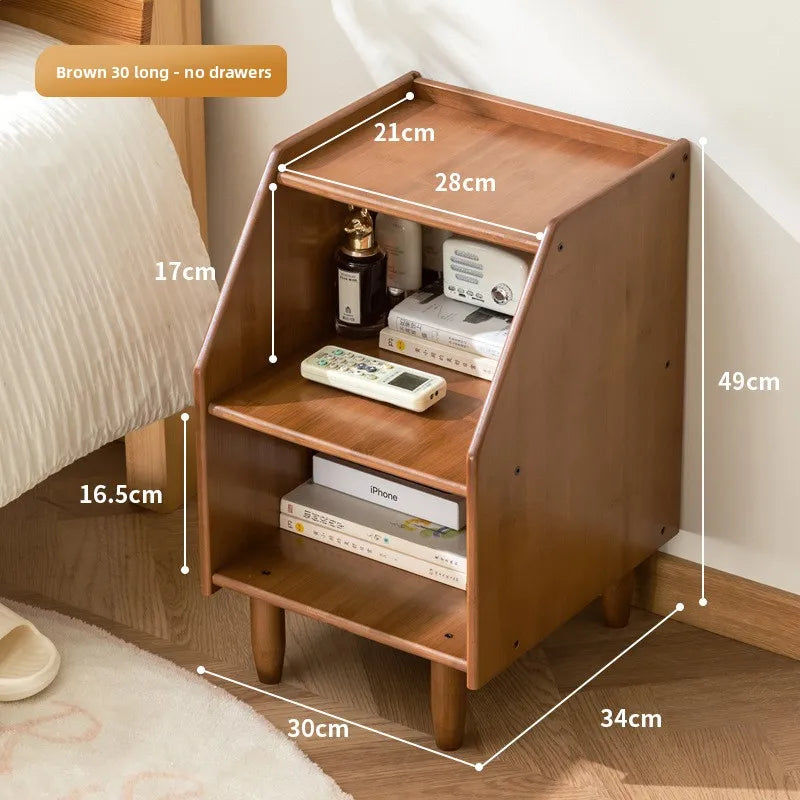 Medieval solid wood bedside table Simple modern bedside bedroom Mini new Chinese log Small storage locker Oasis Select Brown simple