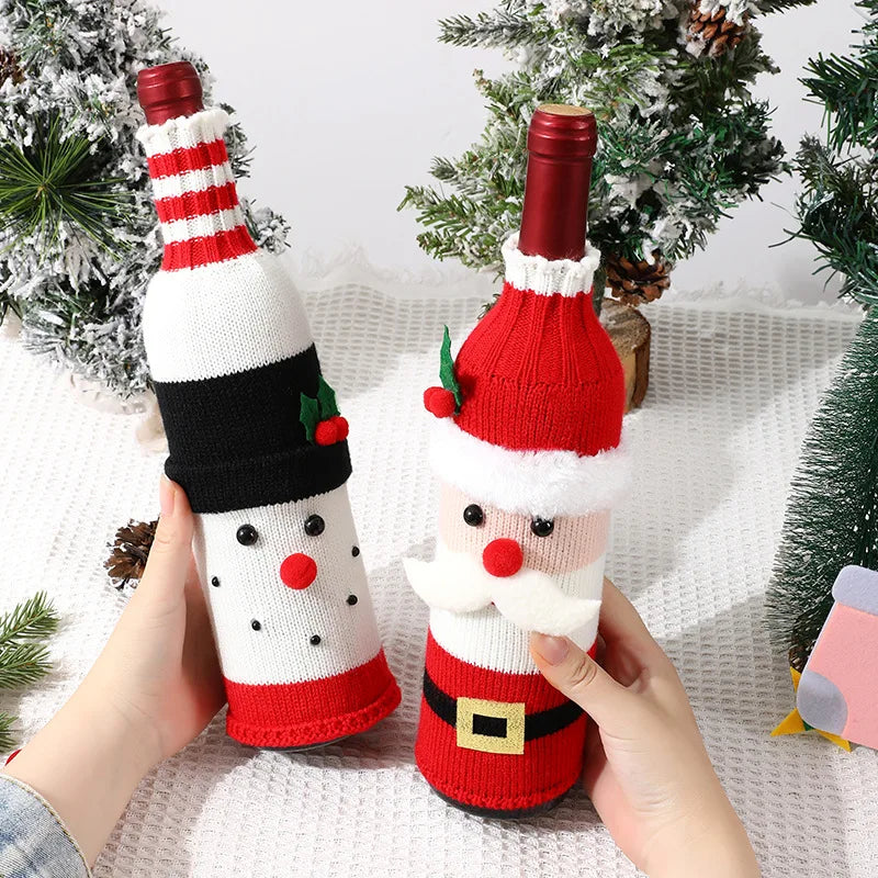 Knitted Christmas Wine Bottle Covers Santa Snowman Design Acrylic Champagne Holder for Holiday Party Table Decorations Gift Oasis Select