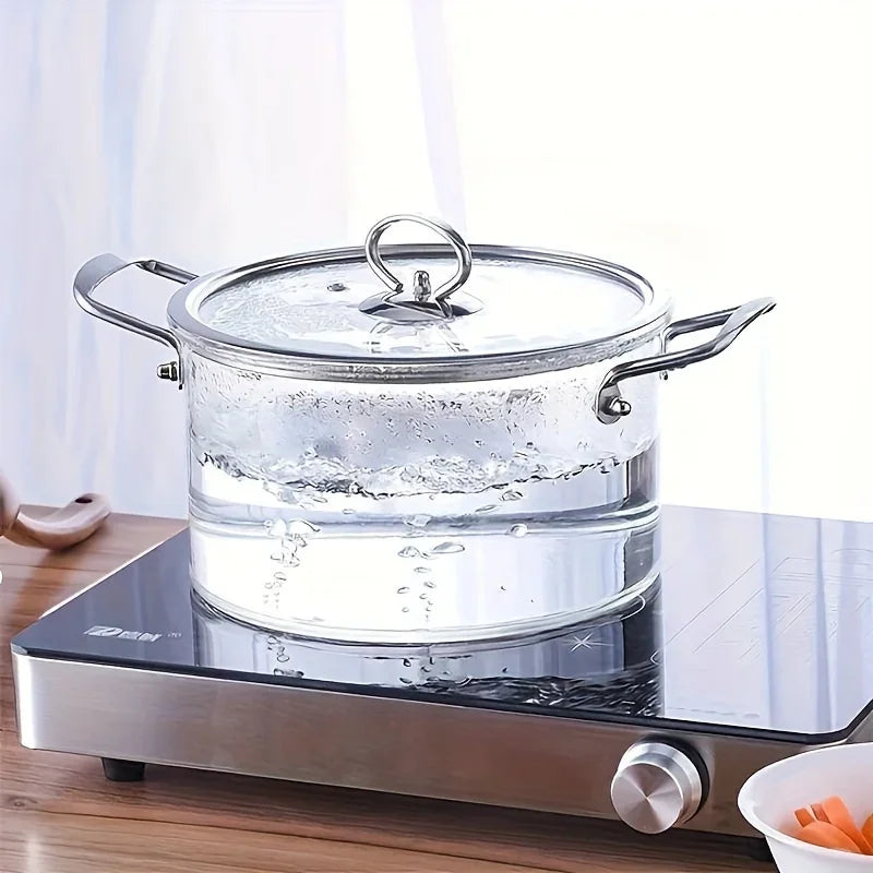 5.5 L Glass Saucepan with Lid, Glass Cooker, Large Volume Soup Pot, Borosilicate Glass Saucepan with Two Ears Soup Pot, Stainles Oasis Select