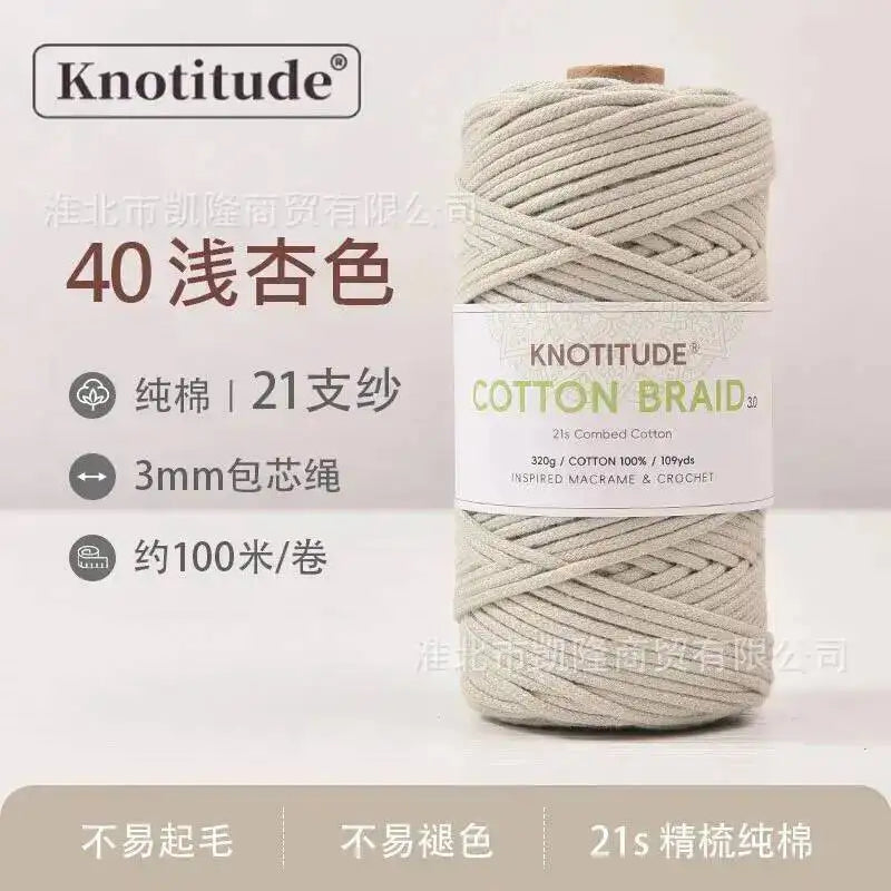 3mm Macrame Braid Cotton Cord 109Yards Pure Cotton Rope For Bracelet Knots, DIY Craft Making 100m Oasis Select Light Apricot Color 3.0mm 100m