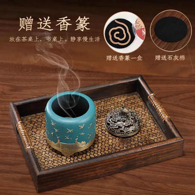 New Chinese brass pine crane incense burner handicrafts desk decoration decoration home incense indoor sandalwood stove Oasis Select