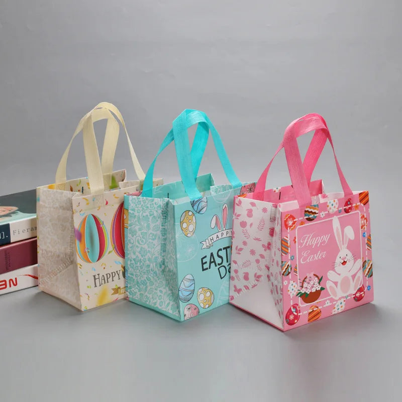 Egg Bunny Easter Gift Tote Bags Laminating Nonwoven Environmental Shopping Bags Large Capacity Dust Moisture-Proof Firm Handbag Oasis Select