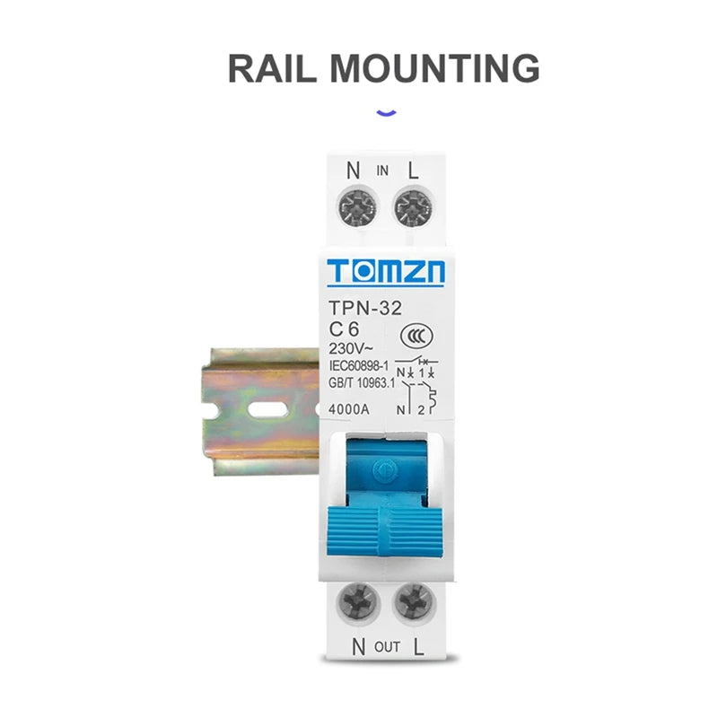 TOMZN TPN 1P+N Mini Circuit Breaker MCB 6A Din Rail Mounting Miniature Household Air Switch Oasis Select