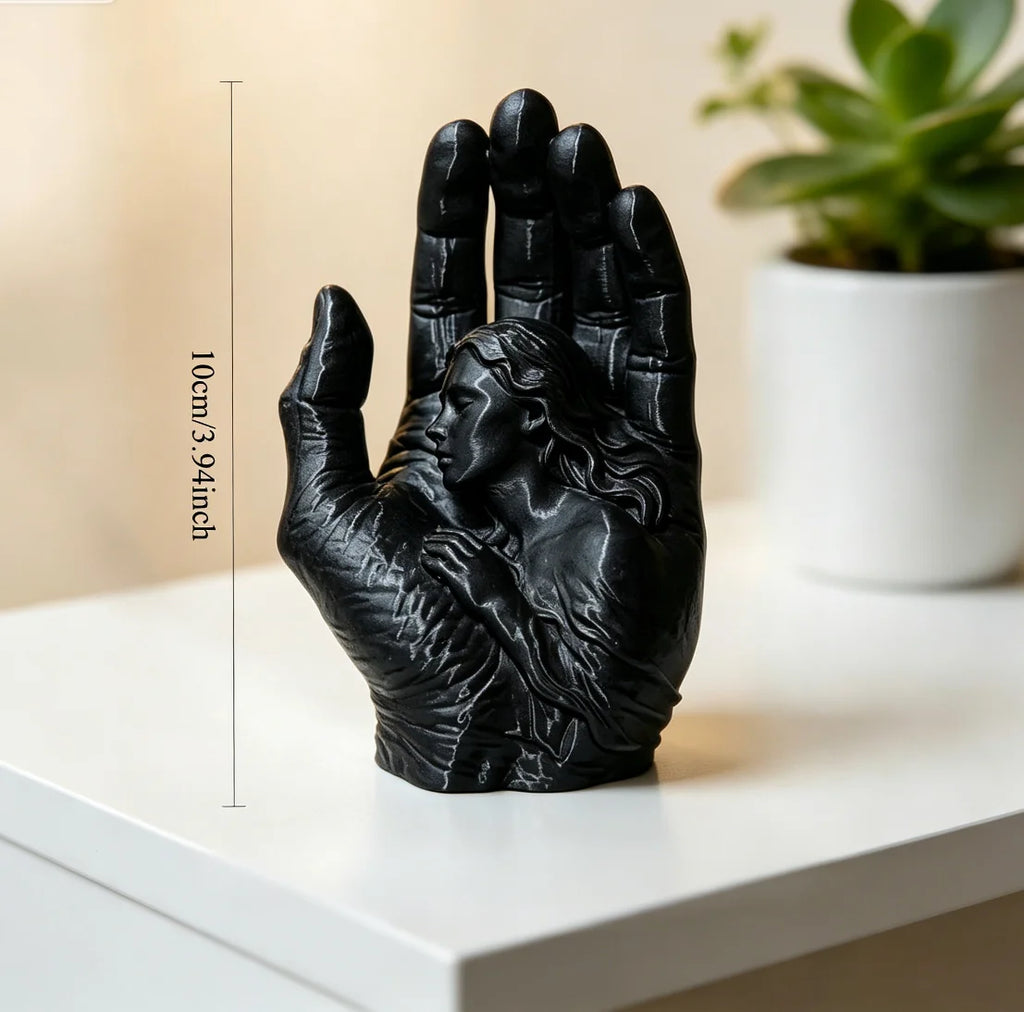Modern Hand with Woman Figurine Minimalist Art Sculpture Abstract Statue Craftwork Ornament for Home Office Desktop Decor Gifts Oasis Select Hand black 10x6.8x5.2cm