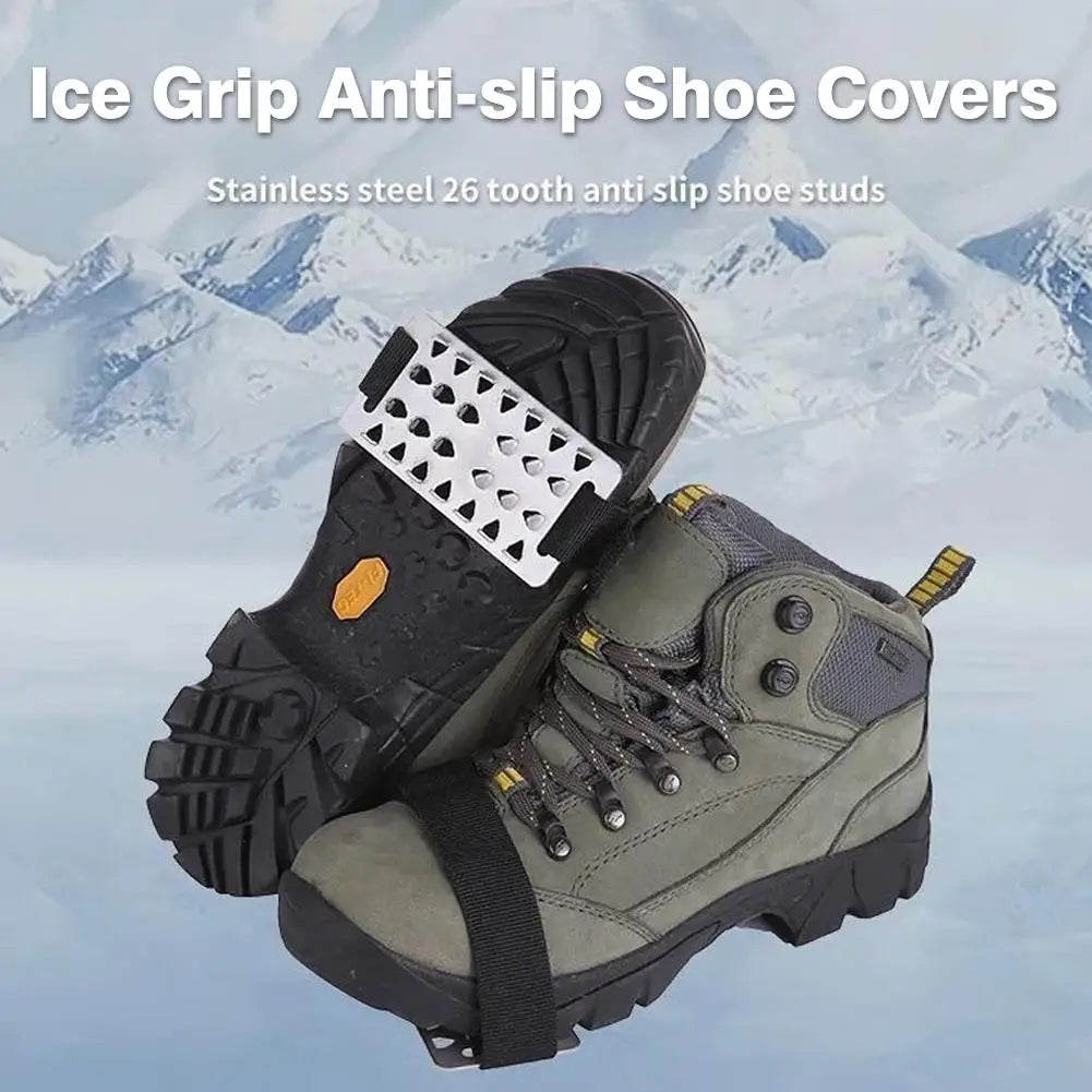 1 Pair Adjustable Stainless Steel Snow Claw Ice Grippers With System - Heavy-Duty Winter Climbing, Walking, Driving Grips Tool Oasis Select