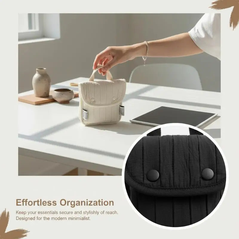 Minimalist Quilted Nylon Mini Bag Portable Small Handbag With Handle Snap Button Closure Casual Pouch For Daily Commute Travel Oasis Select