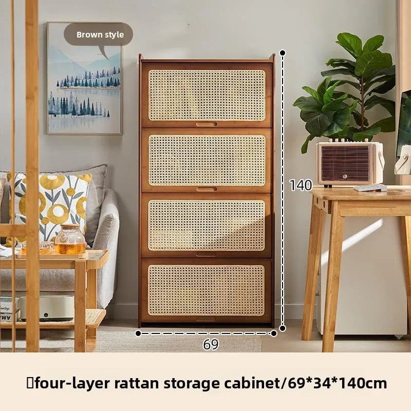 Bookshelf storage rack floor-to-ceiling living room bookcase household rattan storage cabinet bedroom acrylic display cabinet Oasis Select Four layers
