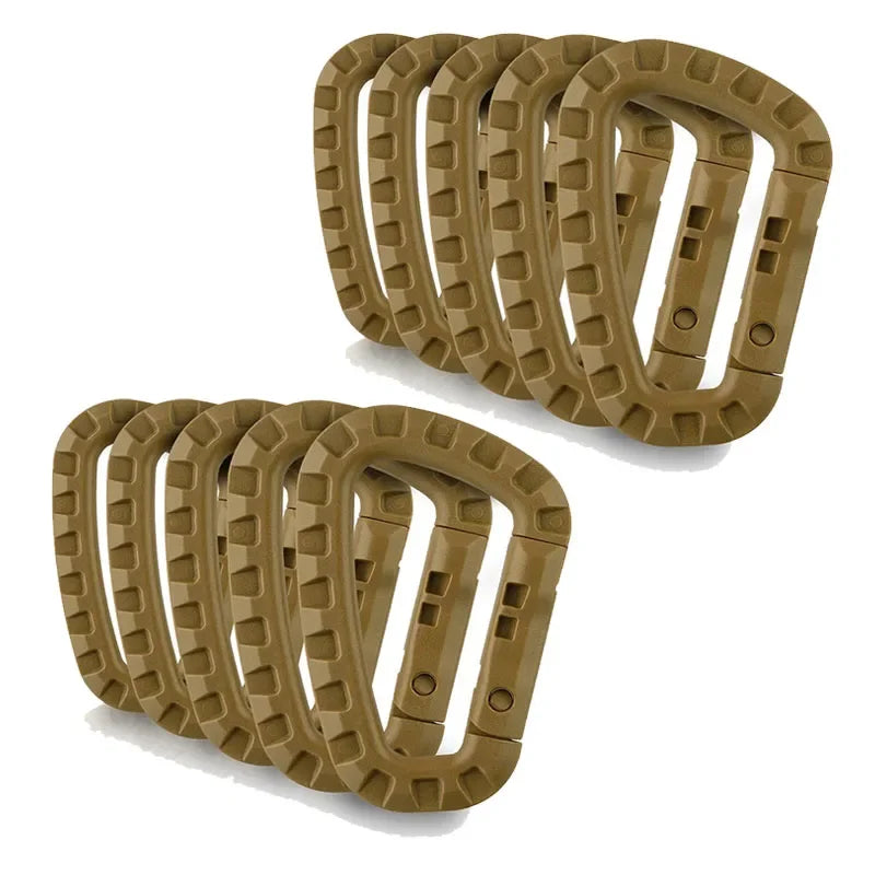 5/10/15Pcs Tactical Carabiner Clip Set Outdoor Steel Hook Camping Lock Daily Key Chain Keychain Buckle Backpack Bag Karabiners Oasis Select khaki-10pcs