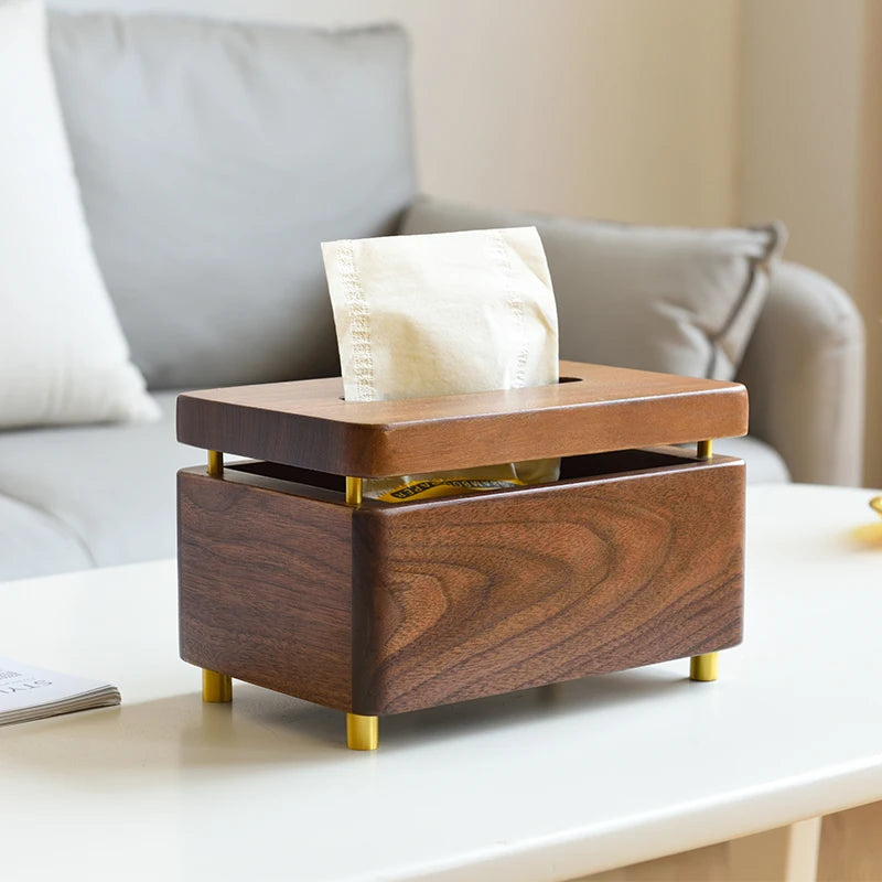 1PC Black Walnut Tissue Box Light Luxury Solid Wood Household Living Room Desktop Paper Box Toilet Wooden Oasis Select