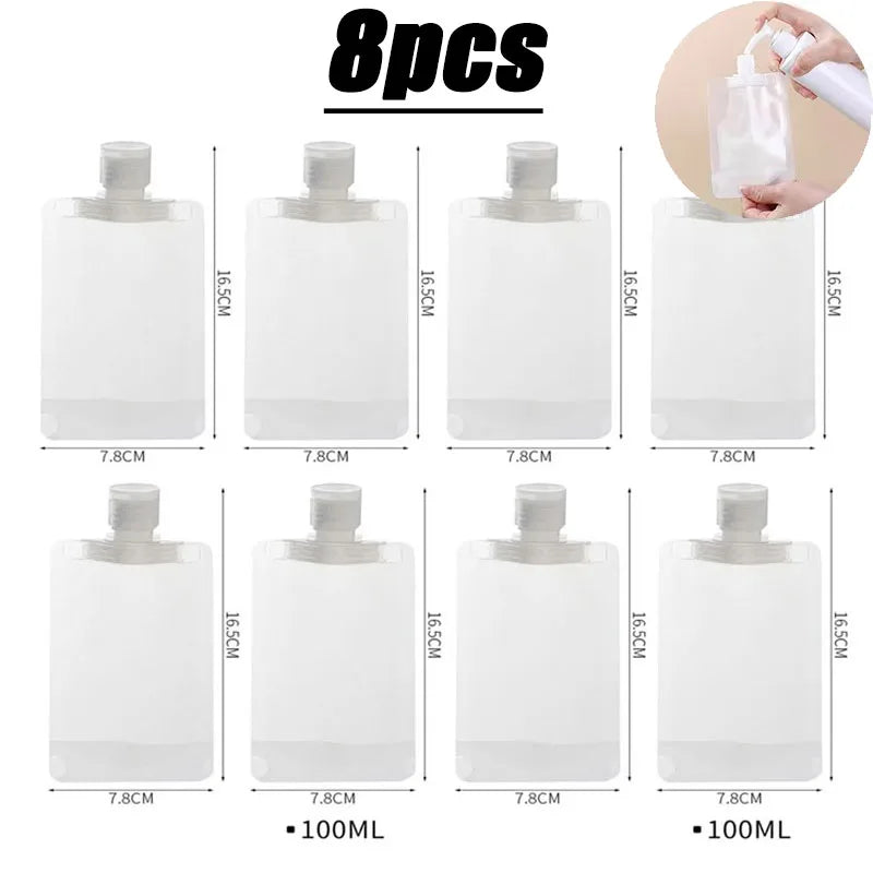 2-10PCS Travel Empty Squeeze Bags Lotion Dispensing Bag Refillable Shampoo Toiletries Conditioner Liquid Cosmetic Storage Pouche Oasis Select 8pcs-100ml