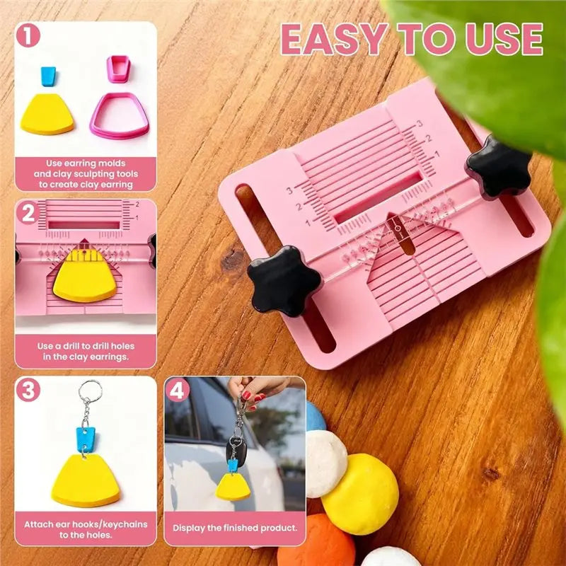 ~WISH Polymer Clay Earring Hole Drill Guide Kit With Drill Tool, Molds& Studs For Precise Hole Alignment-Easy DIY Jewelry Creati Oasis Select