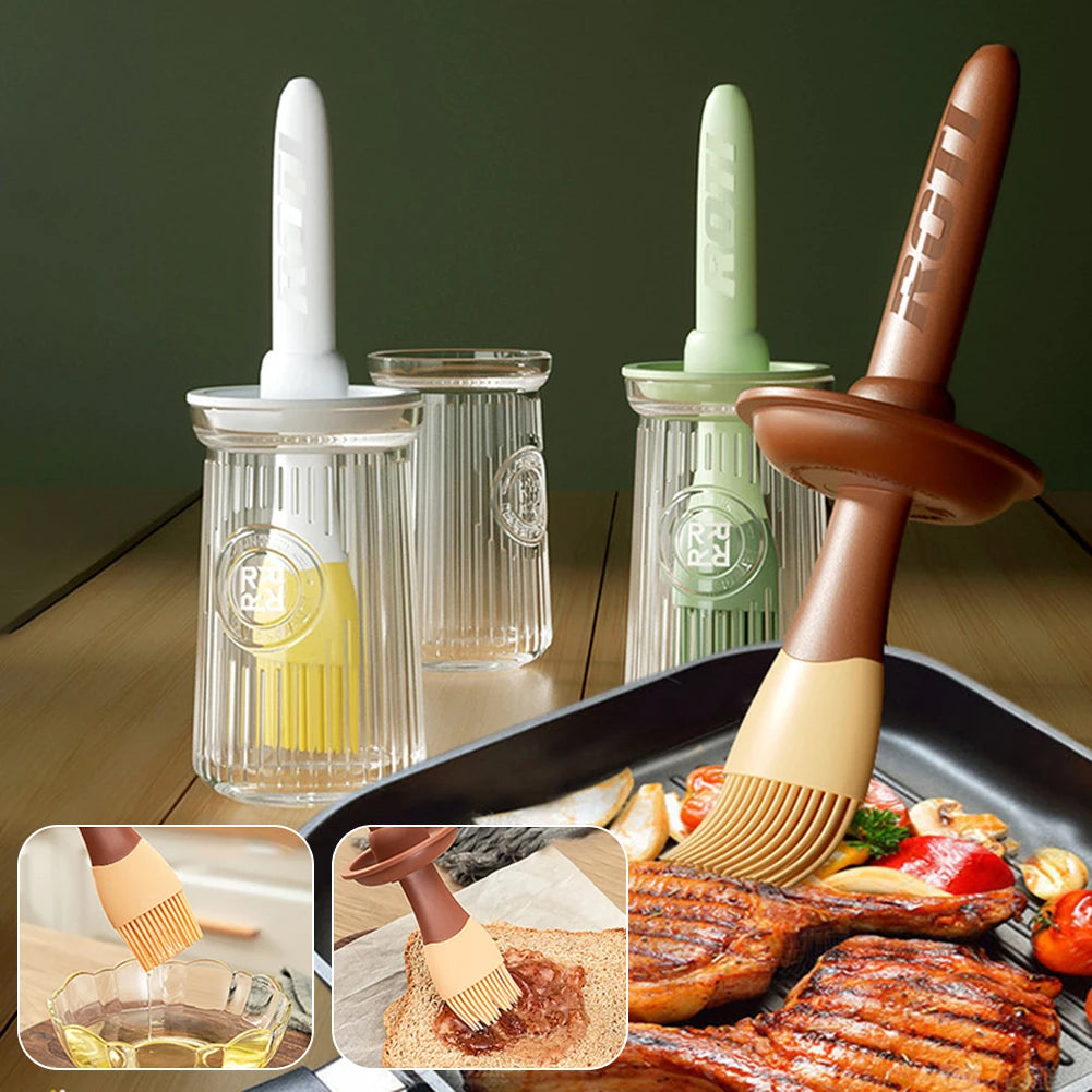3-in-1 Silicone BBQ Basting Brush with Oil Bottle & Lid