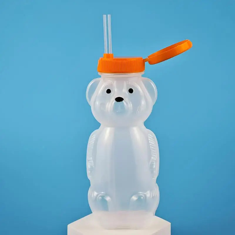 Cartoon Honey Bear Straw Cup with Flexible Straws Leak-Proof Squeezable Cup Cute Squeezable Leak Resistant Cup For Babies Oasis Select Orange With straw