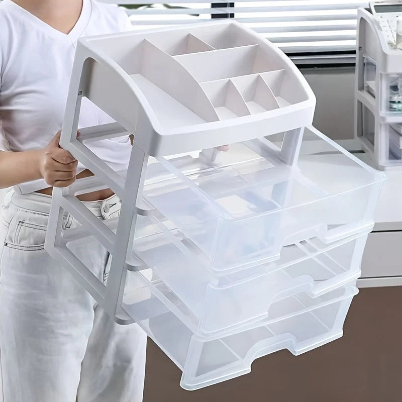 Multi-Layer Office Desktop Storage Box Cosmetic Organizer with Drawers - Transparent Storage Box for Makeup File Oasis Select