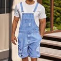 Summer Men's Vintage Jeans Overalls Elastic Denim Jumpsuit With Pockets Men Casual Button Suspenders Short Pants Oasis Select Light Blue L