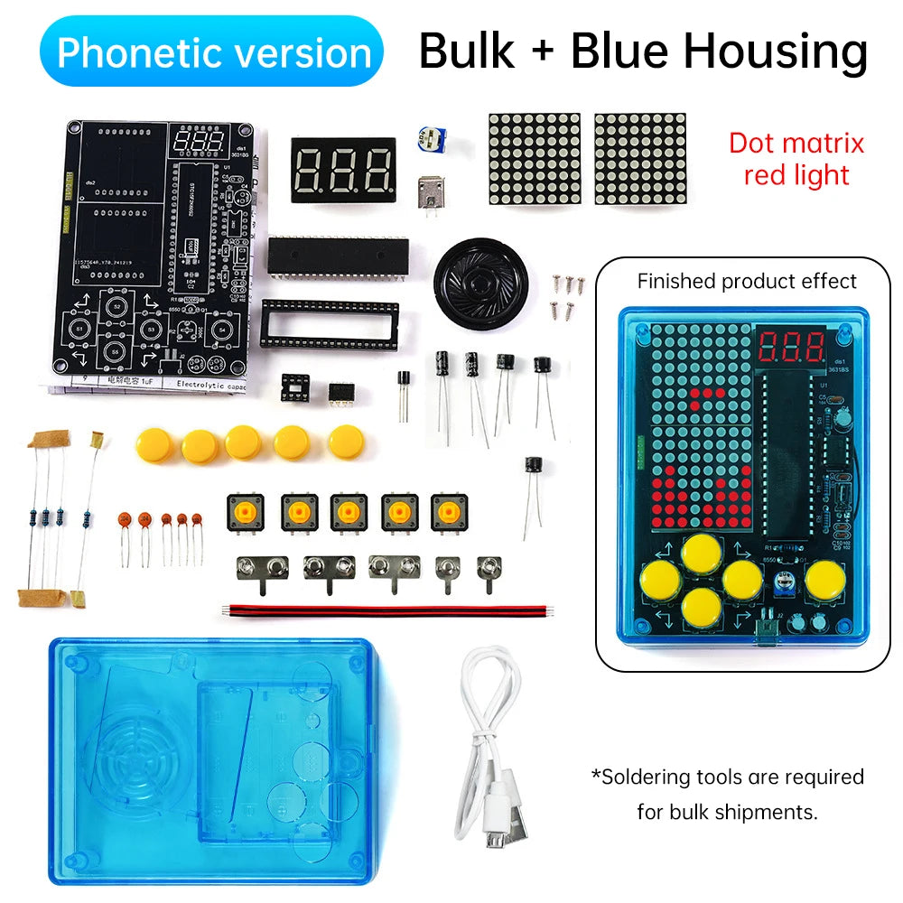 Upgraded DIY Game Kit Retro Classic Electronic Soldering Welding Tranning Set with Purple Blue Acrylic Case Mini Game Console Oasis Select Red light