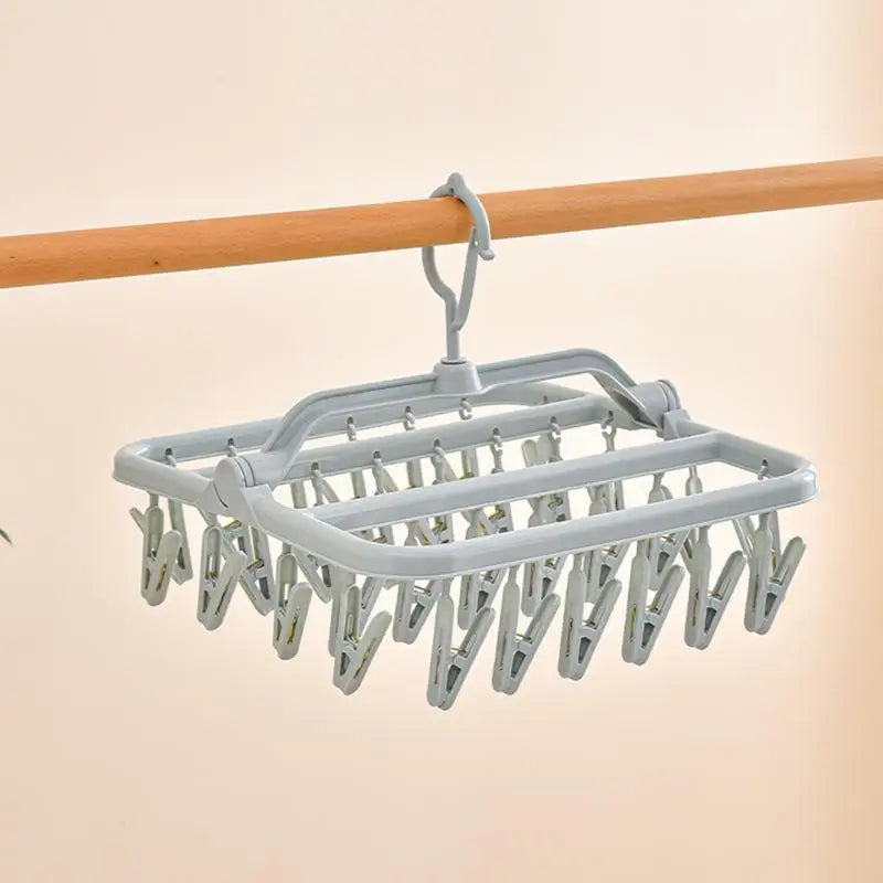 Foldable Laundry Drying Rack 32 Clips 360 Rotating Hook Lightweight Portable for Dorm Home Travel Small Garments Drying Oasis Select Blue