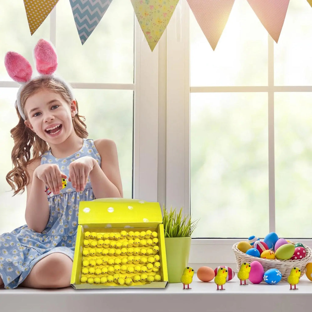 Mini Easter Chicks Flocked Figurines 24–216 PCS | Spring Decor