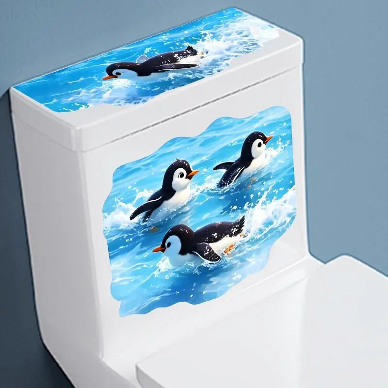 1pcs Cute Swimming Penguin Toilet Sticker Waterproof Self Adhesive Removable Decal Bathroom Decor Oasis Select