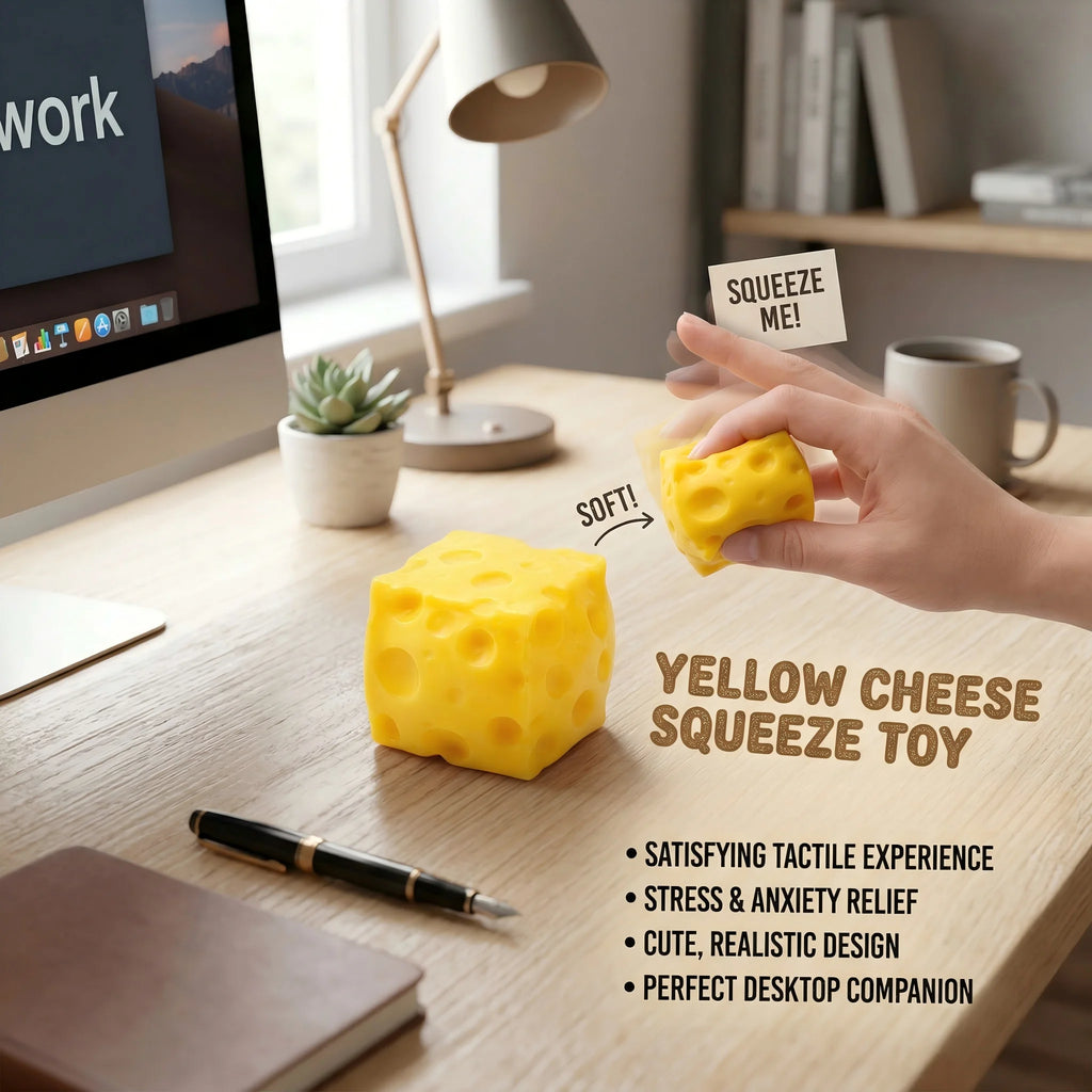 Yellow Cheese Squeeze Toy Relieve Stress Soft Rubber Shapeable Squeeze Anxiety Relief Relaxation Fun Cheese Shape Toy Gifts Oasis Select