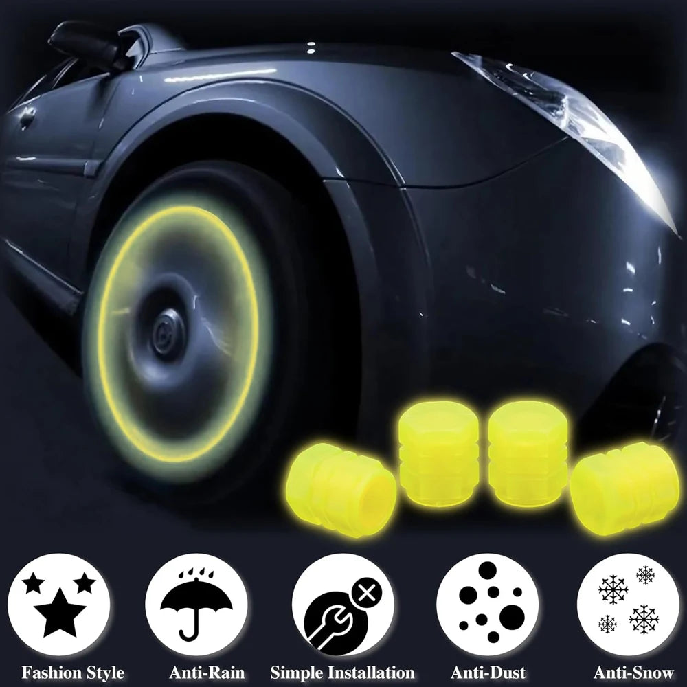 8PCS Fluorescent Tire Valve Stem Caps, Luminous Car Tire Air Cap, Corrosion Resistant Leak-Proof Wheel Valve Cover Oasis Select