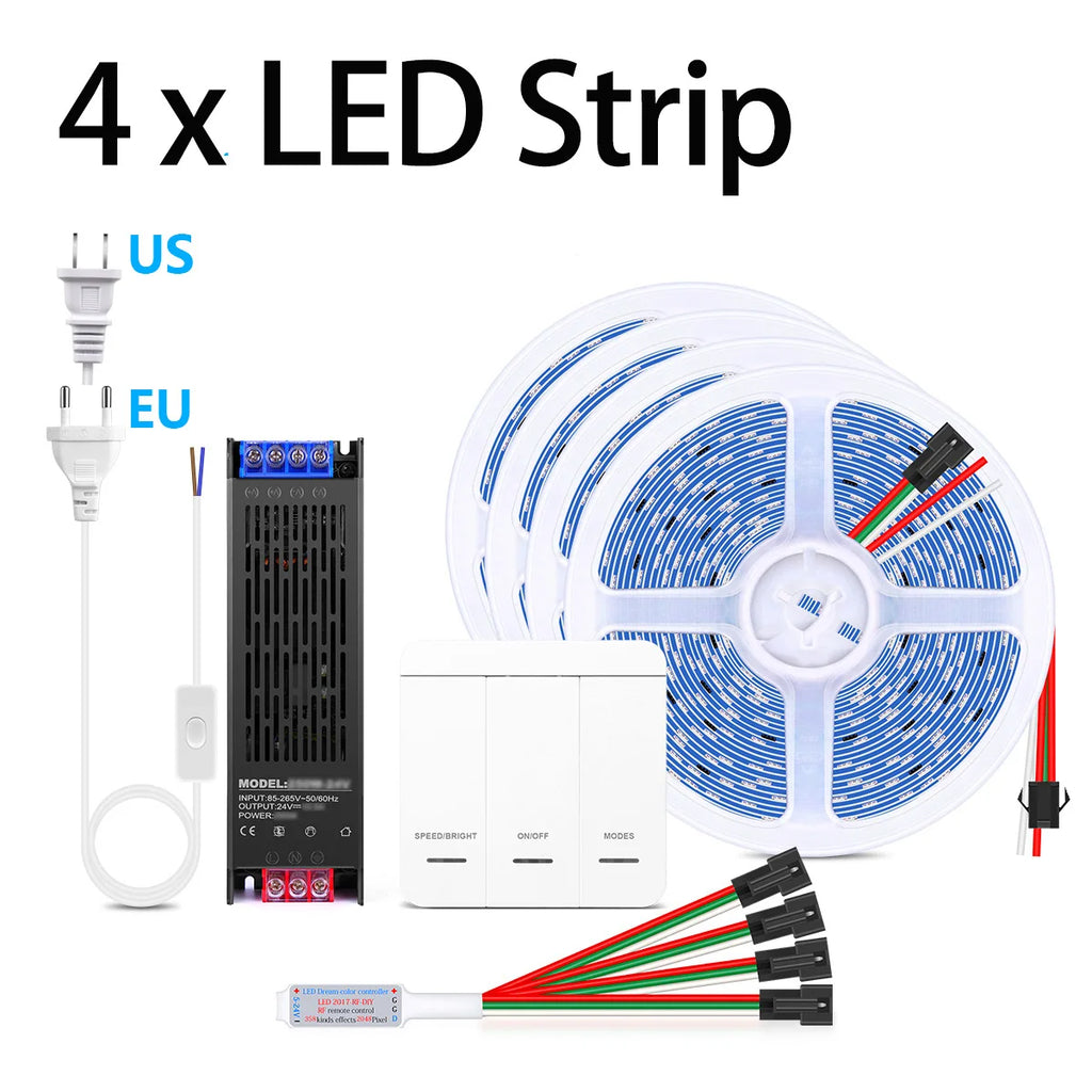 24V Home Running Water LED Strip WS2811 120Leds/m Pixel Addressable Chasing Ribbon for Kitchen Bedroom Staircase Wall Decor Oasis Select 4x 2811 LED Strip Neutral White EU Plug|10m