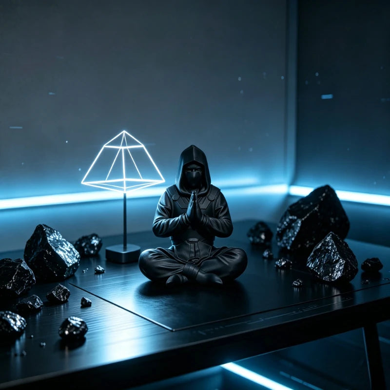 Mysterious Black Ninja Figurine 3D Printed Meditating Pose Desk Hooded Meditating Car Dashboard Ornament for Home & Office Gifts Oasis Select
