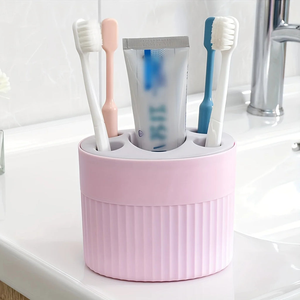 4 Slot Toothbrush Holder ABS Plastic Bathroom Organizer Freestanding Toothpaste Stand with Drain Holes for Home Gift Festival Oasis Select Pink